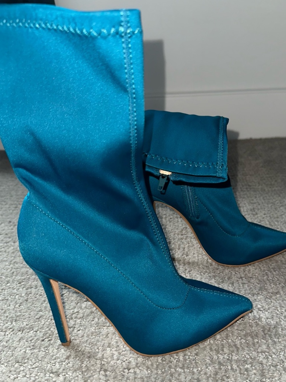 Teal Stretch Pointed-Toe Stiletto Bootie